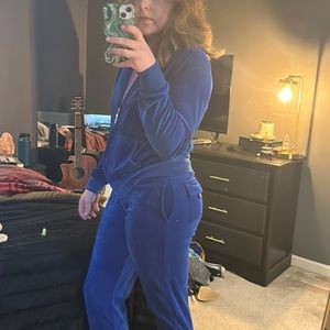 Blue velour track suit